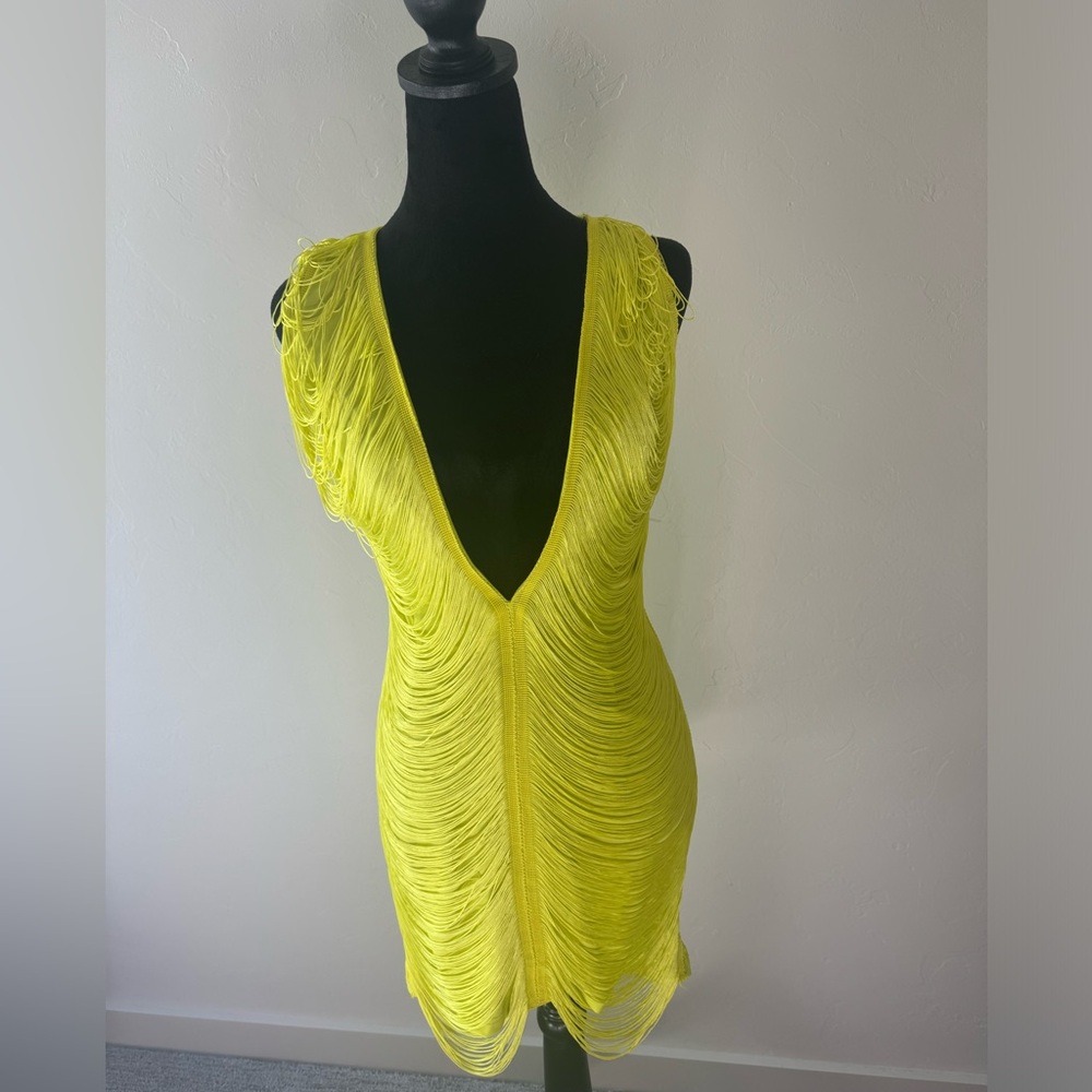 Pretty little thing lime green fringe dress